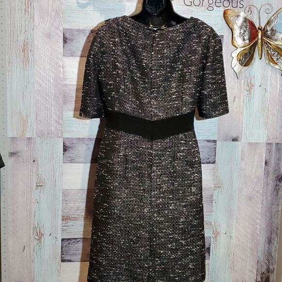 Tahari Black White Tweed Empire Waist Career Midi Dress, Sz 10 - Picture 6 of 9
